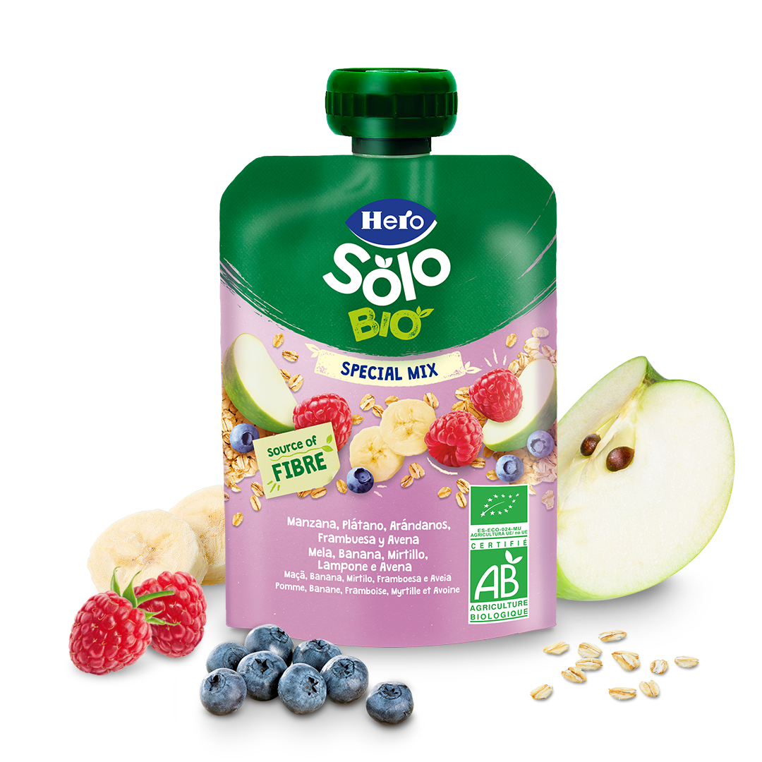 Frutta Frullata Hero Solo Bio Special Mix – Mela, Banana, Mirtillo, Lampone e Avena